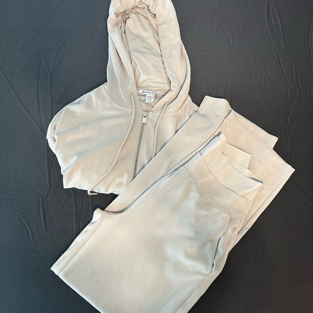 Athleta Seasoft Bubble Hem Full Zip Hoodie & Seasoft Wide Leg Pants Set
